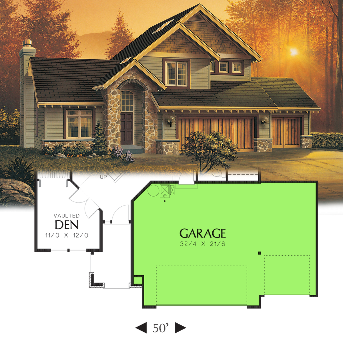 Add 3rd Car Bay to Mascord Larson-Classic Craftsman Home Plan with Covered Entry-Add 3rd Car Bay