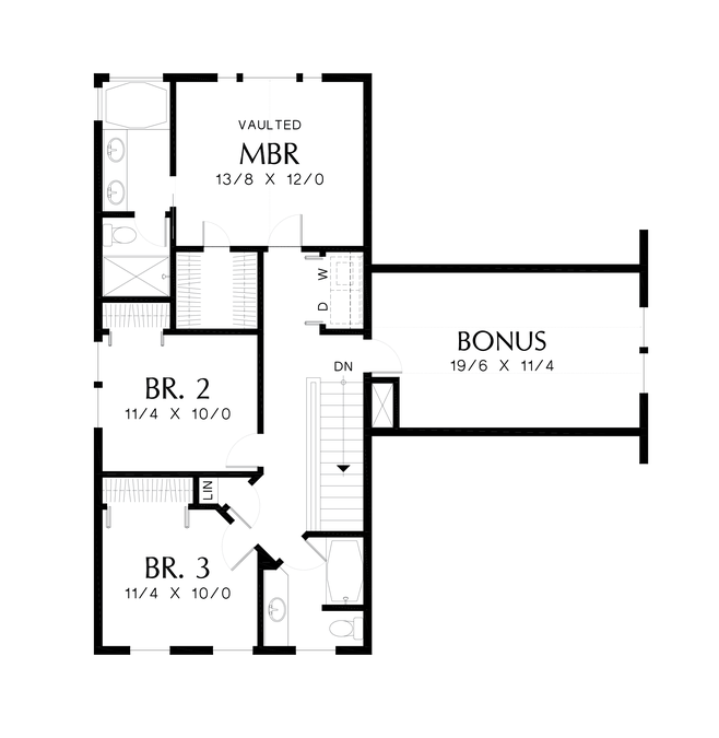 Upper Floor Plan image for Mascord Somersetter-Classic Colonial Plan with Covered Front Porch-Upper Floor Plan