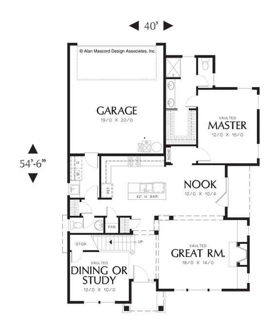 Main Floor Plan image for Mascord Whitney-Craftsman Plan with Kitchen Pantry and Mud Room-Main Floor Plan
