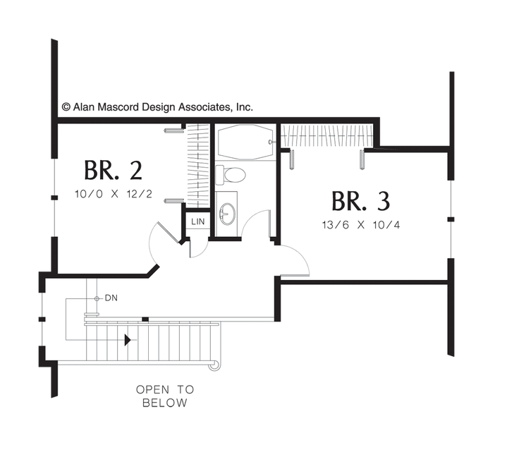 Upper Floor Plan image for Mascord Whitney-Craftsman Plan with Kitchen Pantry and Mud Room-Upper Floor Plan