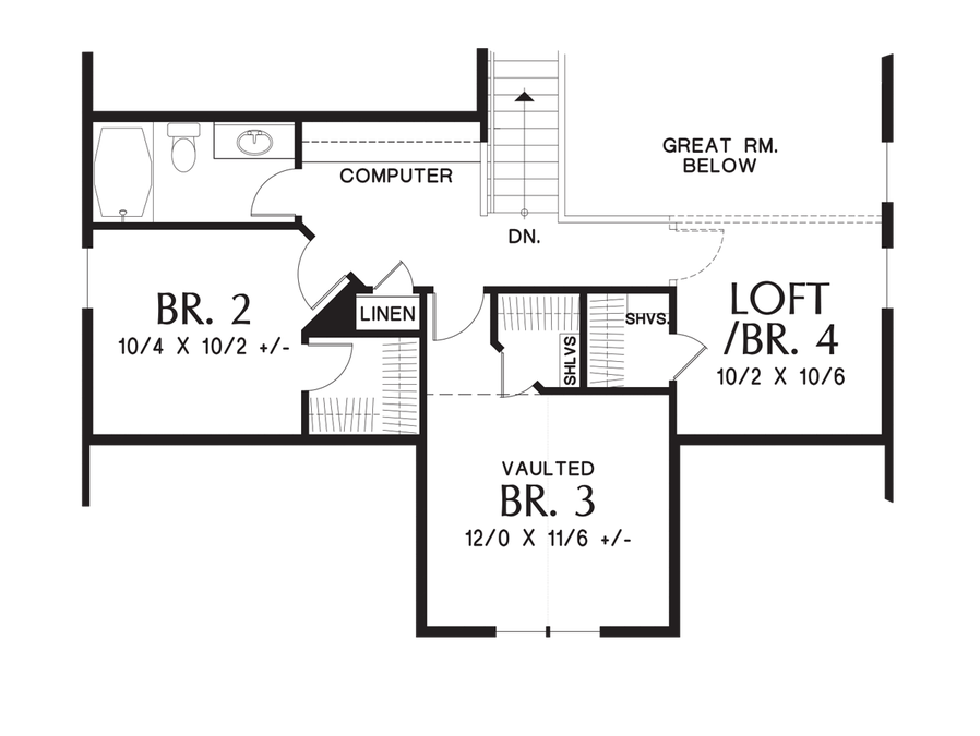 Upper Floor Plan image for Mascord Scappoose-Charming Cottage with Master on Main Floor-Upper Floor Plan