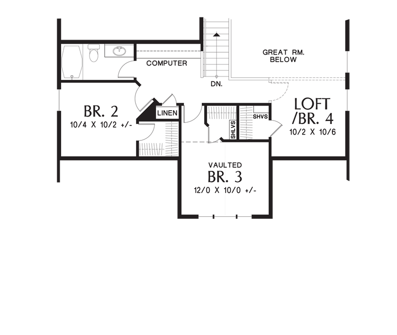 Upper Floor Plan image for Mascord Nehalem-Craftsman Perfect for Newlyweds or Empty Nesters -Upper Floor Plan