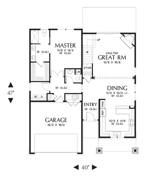 Main Floor Plan image for Mascord Nehalem-Craftsman Perfect for Newlyweds or Empty Nesters -Main Floor Plan
