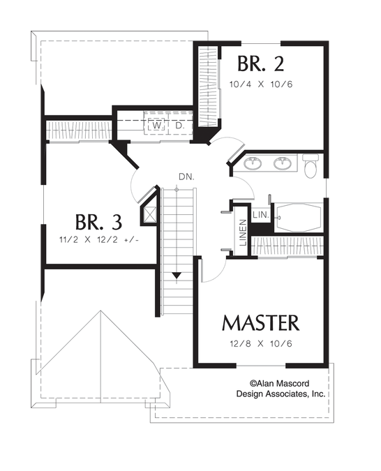 Upper Floor Plan image for Mascord Barnum-Small Country Family Plan with High Ceilings-Upper Floor Plan