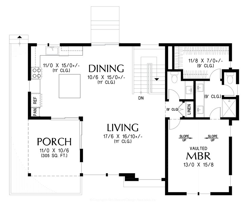 Main Floor Plan image for Mascord Solveig-Great Scandinavian Upsloping Mountain Home-Main Floor Plan