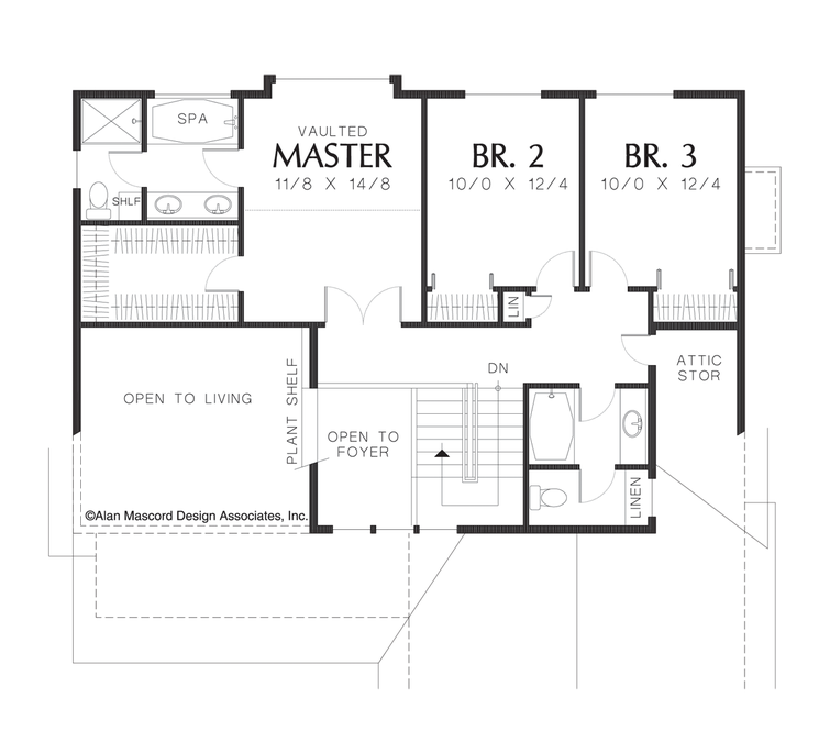 Upper Floor Plan image for Mascord Pembrooke-Craftsman Plan with Covered Front Porch-Upper Floor Plan