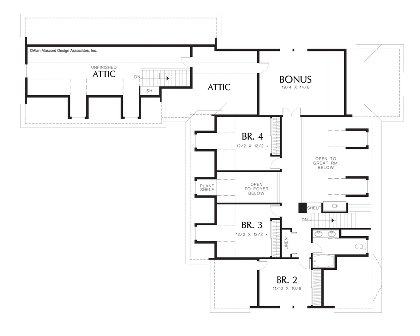 Upper Floor Plan image for Mascord Covington-Modern Farmhouse with Cape Cod Features-Upper Floor Plan