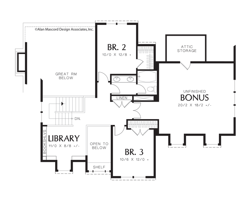Upper Floor Plan image for Mascord Northbrook-Updated Farmhouse Plan-Upper Floor Plan