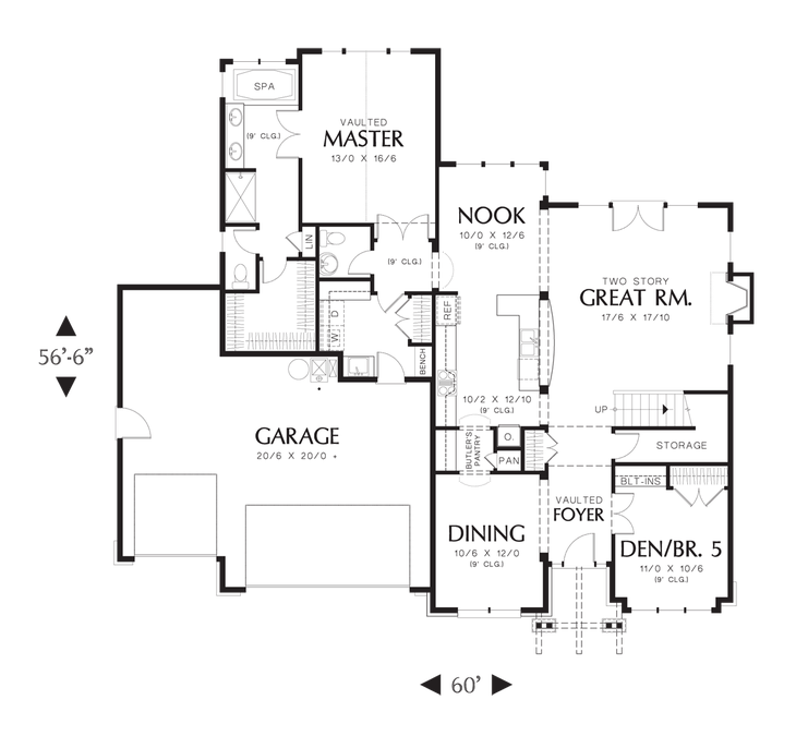Main Floor Plan image for Mascord Dinsmore-European Craftsman - Great Master Suite and Room For Families-Main Floor Plan