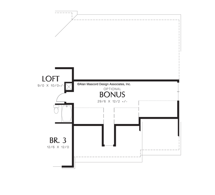 Upper Floor Plan image for Mascord Norton-European Plan with Covered Entry and Loft Area-Upper Floor Plan