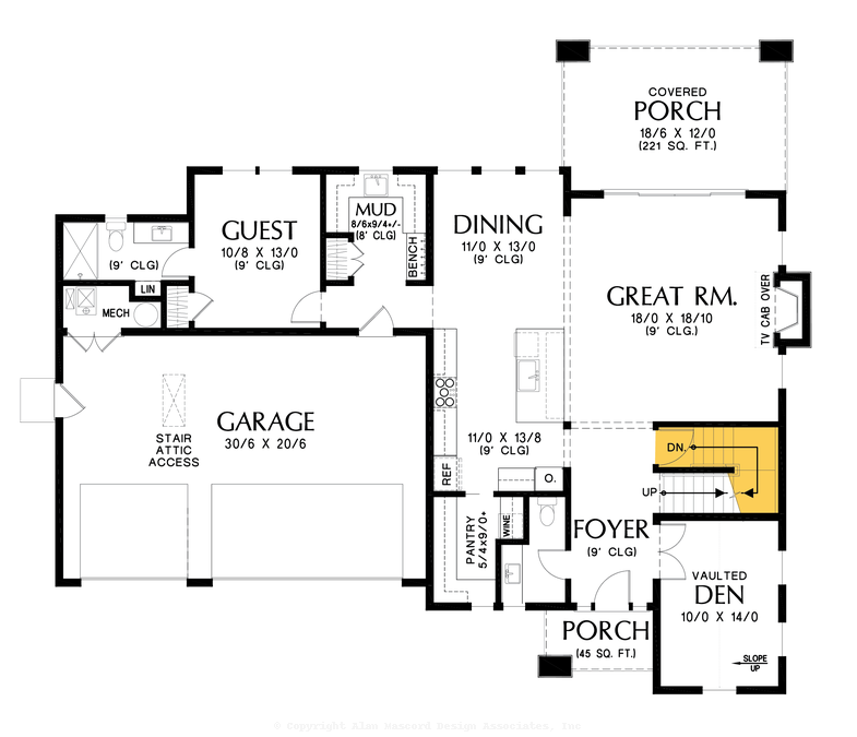 Basement Stair Location image for Mascord Dunnison-Scandinavian Contemporary Farmhouse-Basement Stair Location