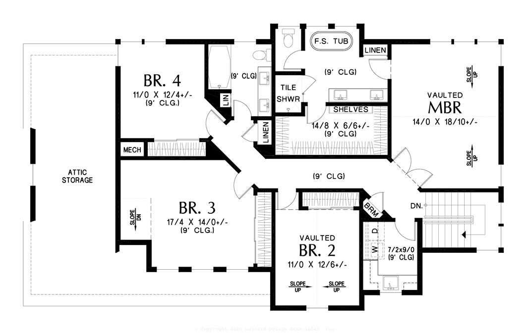 Upper Floor Plan image for Mascord Dunnison-Scandinavian Contemporary Farmhouse-Upper Floor Plan