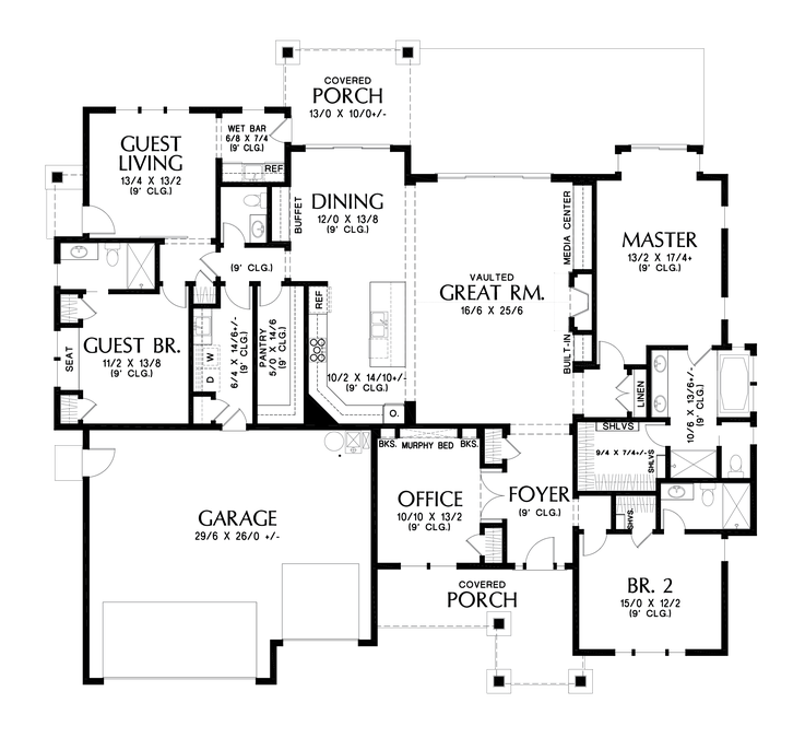 Main Floor Plan image for Mascord Loyston-Exterior Entrance to Guest Suite makes this craftsman ranch great for AirBnB-Main Floor Plan