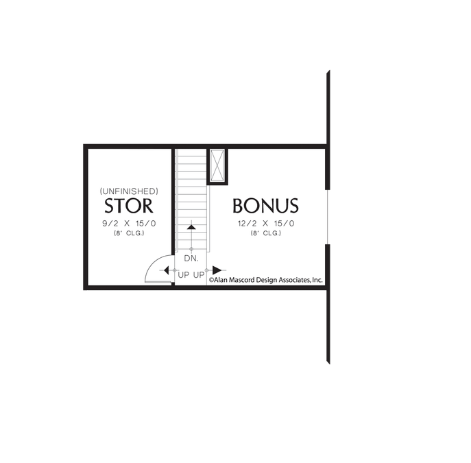 Upper Floor Plan image for Mascord Willard-Storage and Bonus Rooms Above the Garage-Upper Floor Plan