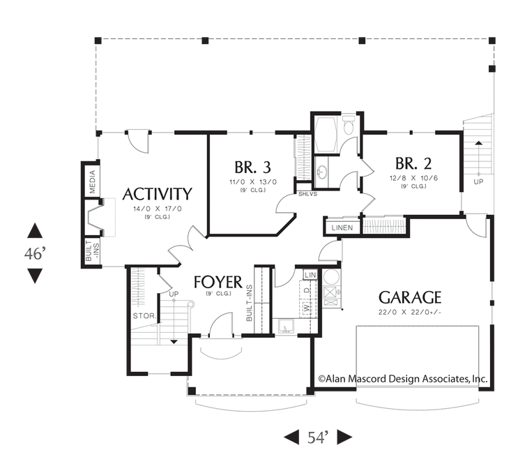 Main Floor Plan image for Mascord Pemscott-Reverse Living Plan to Maximize Views-Main Floor Plan