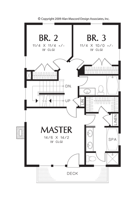 Upper Floor Plan image for Mascord Hadaway-Charming Home Design for the Coast or Compact Lot-Upper Floor Plan