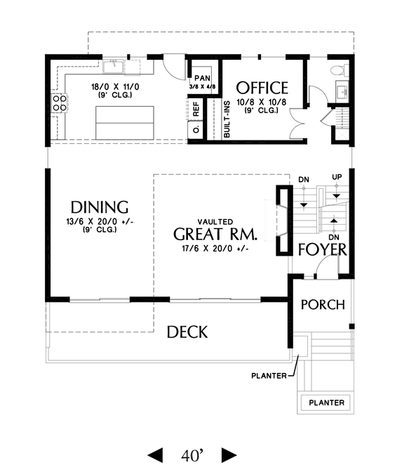 Main Floor Plan image for Mascord Brookshire-Contemporary House Plans with Lots of Curb Appeal-Main Floor Plan