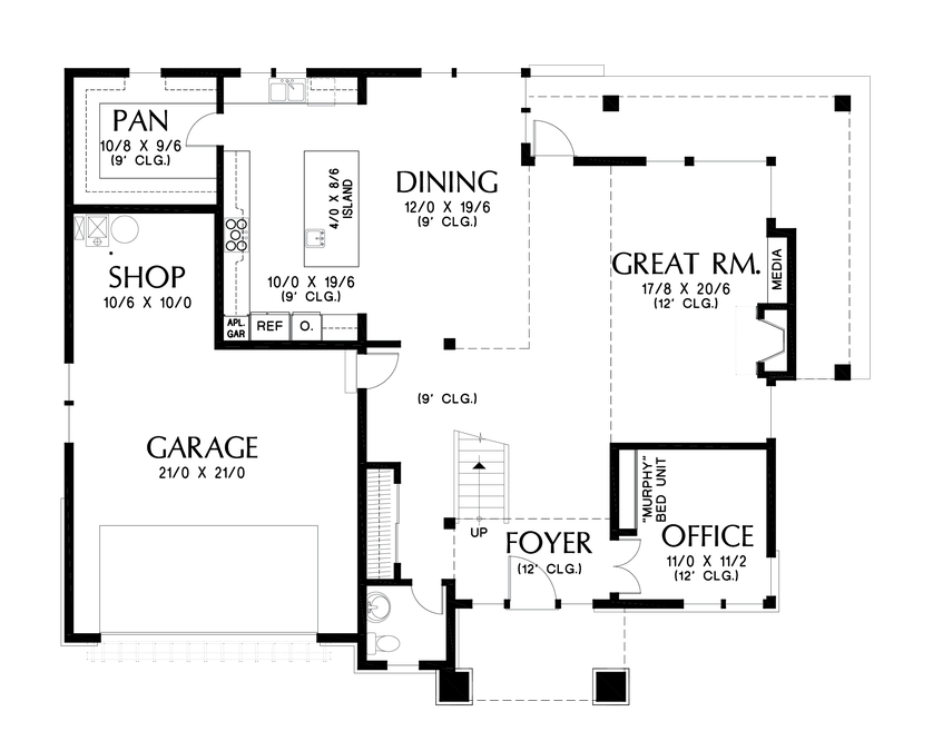 Main Floor Plan image for Mascord Beaufort-Contemporary Prairie Style House Plan with Great Amenities-Main Floor Plan