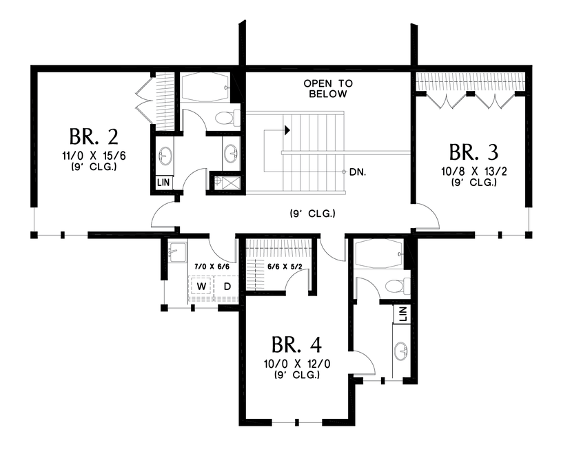 Upper Floor Plan image for Mascord Easley-Huge Master Suite on Main with additional Upstairs Bedrooms-Upper Floor Plan