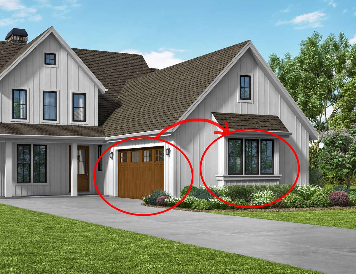 Front Facing Garage Door to Mascord Bryson-Charming Country Home with Contemporary Style-Front Facing Garage Door
