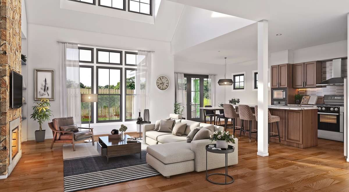 Great Room image for Mascord Bryson-Charming Country Home with Contemporary Style-Great Room