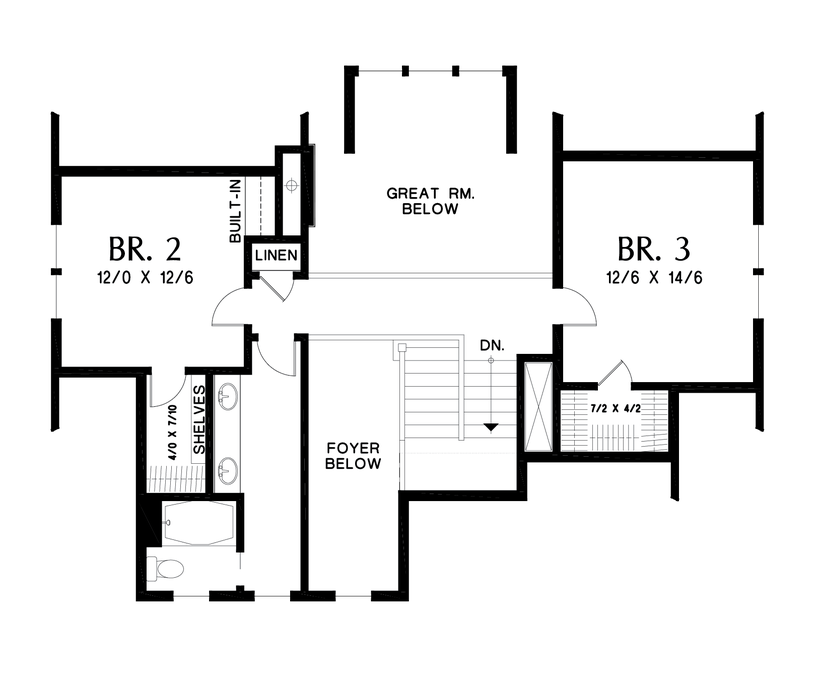 Upper Floor Plan image for Mascord Bryson-Charming Country Home with Contemporary Style-Upper Floor Plan