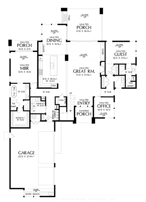 Main Floor Plan image for Mascord Hollingsworth-The great indoors matches the great outdoors setting for this mountain modern home-Main Floor Plan