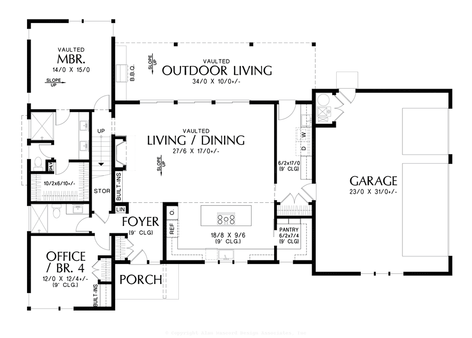 Main Floor Plan image for Mascord Tannery-Great COntemporary Ranch with Office or Guest Room and Well Planned Outdoor Space-Main Floor Plan