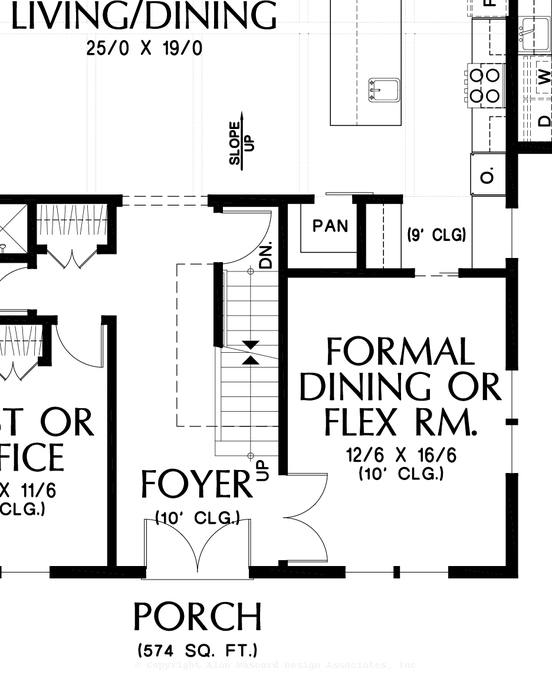 Basement Stair Location image for Mascord Willowberry-Great Wrap Around Porch for Summer Evenings-Basement Stair Location