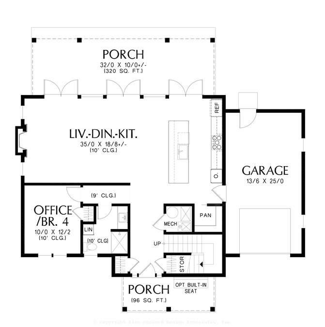 Main Floor Plan image for Mascord Harper-This design stands out with classic lines, great aesthetic and bedroom roof decks!-Main Floor Plan