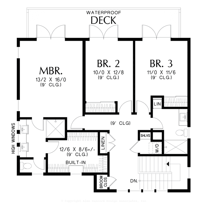 Upper Floor Plan image for Mascord Harper-This design stands out with classic lines, great aesthetic and bedroom roof decks!-Upper Floor Plan