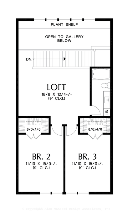 Upper Floor Plan image for Mascord Willowbrook-Great Barndominium with Gambrel and oodles of space-Upper Floor Plan