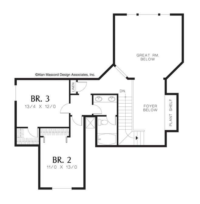 Upper Floor Plan image for Mascord Evansville-Traditional Style, Modern Versatility -Upper Floor Plan