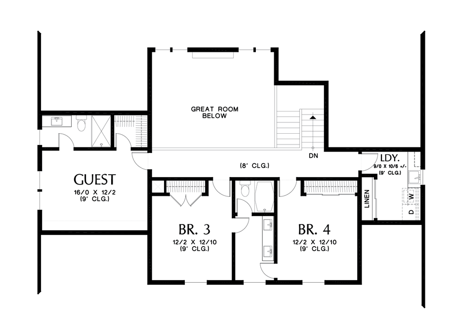 Upper Floor Plan image for Mascord Sanada-A modern farmhouse plan to suit your tastes, lifestyle and budget-Upper Floor Plan