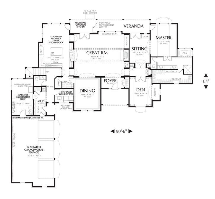 Main Floor Plan image for Mascord Farnsworth-Luxurious European Style with Veranda-Main Floor Plan