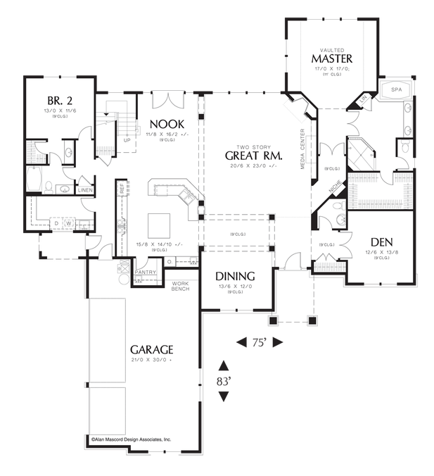 Main Floor Plan image for Mascord Amarantha-Master and Second Bedroom on Main-Main Floor Plan