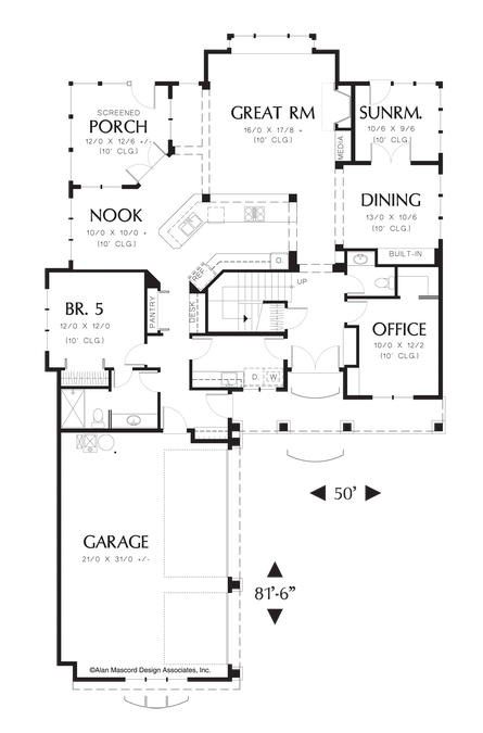 Main Floor Plan image for Mascord Lafayette-Plan has Double Doored Entry and a Box-bay Window-Main Floor Plan