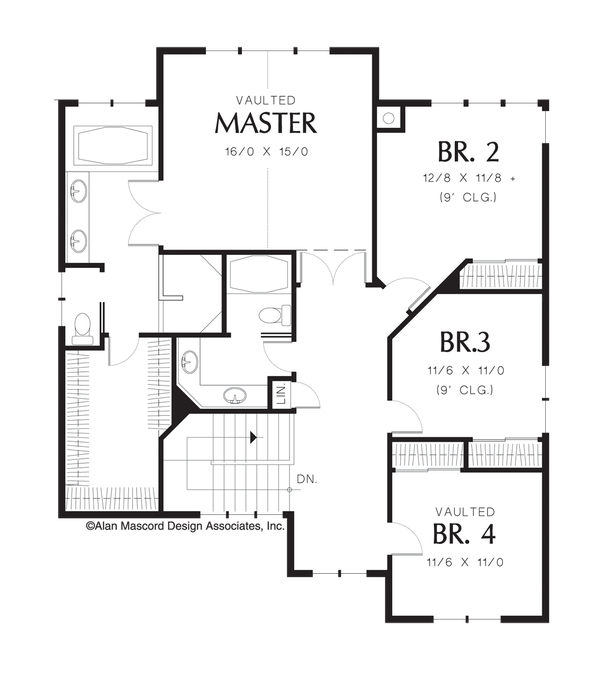 Upper Floor Plan image for Mascord Lafayette-Plan has Double Doored Entry and a Box-bay Window-Upper Floor Plan