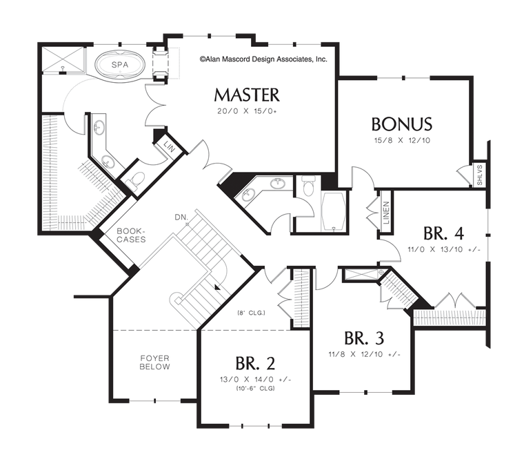 Upper Floor Plan image for Mascord Randolf-Arts and Crafts Columns, Stone Detailing-Upper Floor Plan