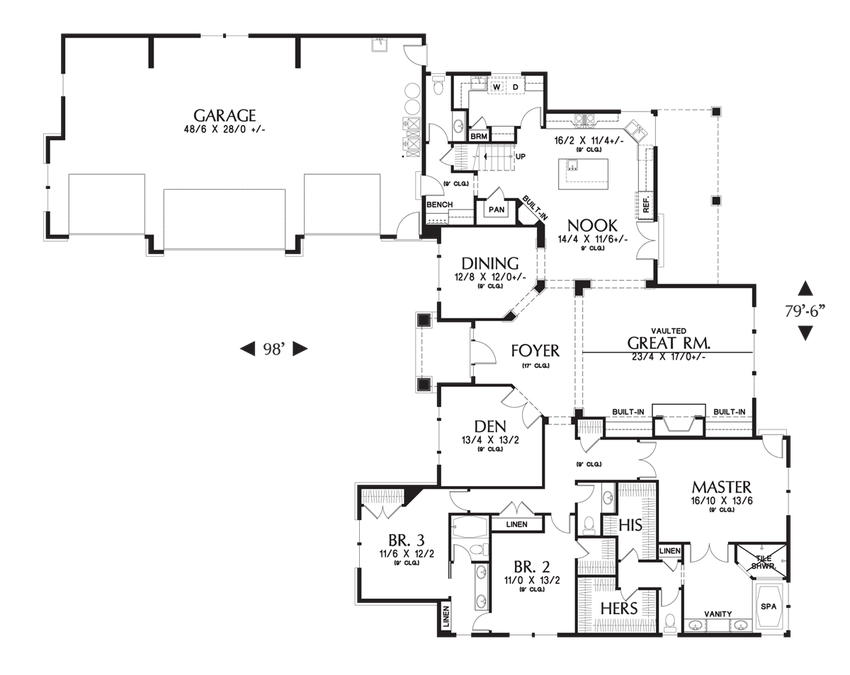 Main Floor Plan image for Mascord Pineville-L-Shaped 4 Bedroom with Jack and Jill Bath-Main Floor Plan