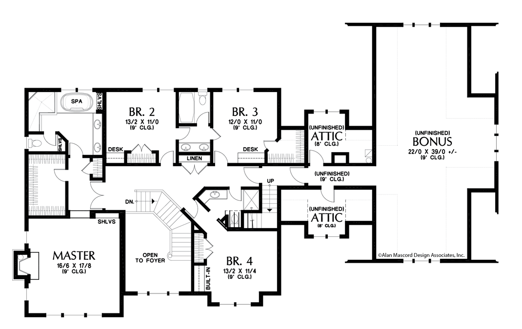 Upper Floor Plan image for Mascord Vicksburg-Elegant Shingle Style Home Plan-Upper Floor Plan