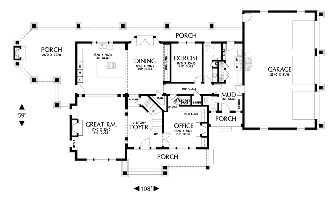 Main Floor Plan image for Mascord Vicksburg-Elegant Shingle Style Home Plan-Main Floor Plan