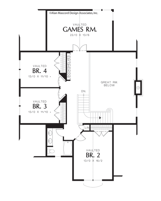 Upper Floor Plan image for Mascord Sibley-Charming European Cottage with Open Spaces-Upper Floor Plan