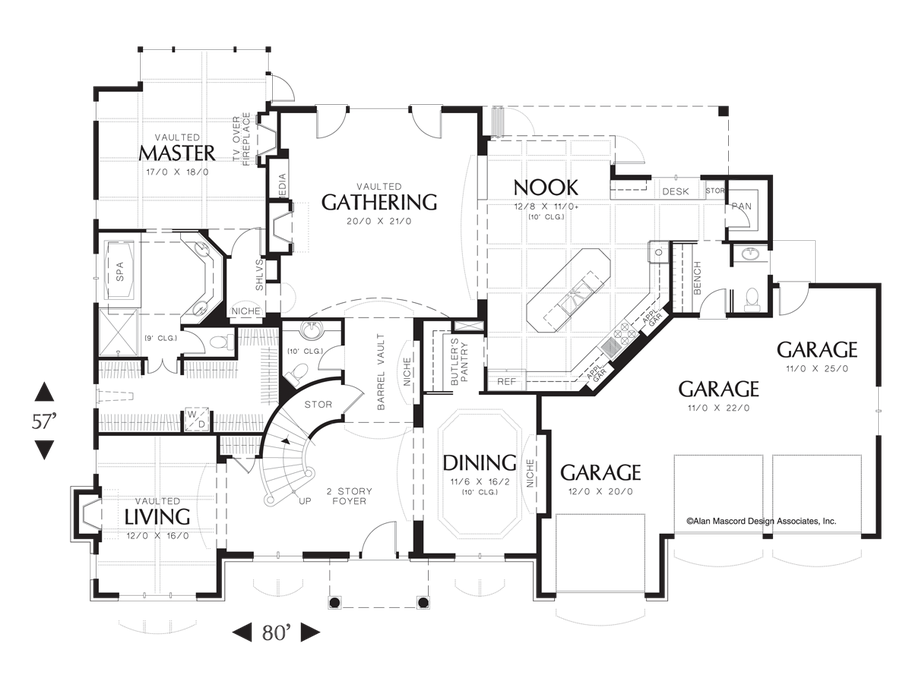 Main Floor Plan image for Mascord Marigold-French Country Plan with Curved Staircase-Main Floor Plan