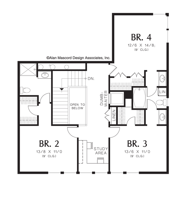 Upper Floor Plan image for Mascord Kenison-5 Bedroom Prairie Plan with Wine Cellar-Upper Floor Plan