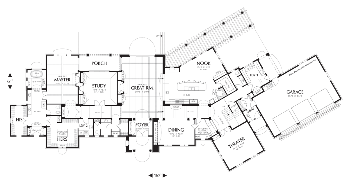 Main Floor Plan image for Mascord Franciscan-Two Story, Five Bedroom Plan with Guest House-Main Floor Plan