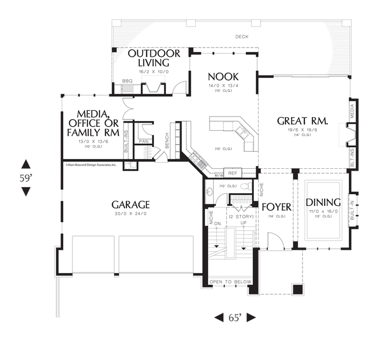 Main Floor Plan image for Mascord Rylander-Contemporary Prairie with Daylight Basement-Main Floor Plan