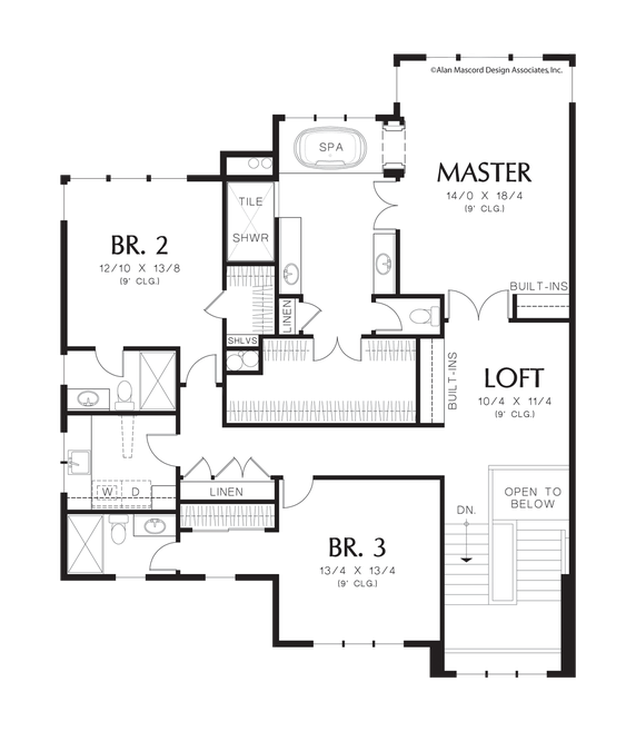 Upper Floor Plan image for Mascord Rylander-Contemporary Prairie with Daylight Basement-Upper Floor Plan