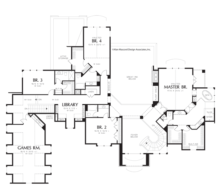 Upper Floor Plan image for Mascord Elstad-Convenience and Luxury close to 8000 Square Feet-Upper Floor Plan
