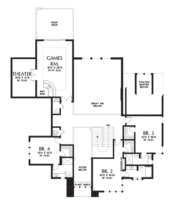 Upper Floor Plan image for Mascord Rutledge-A majestic home design with presence and practicality rolled into one-Upper Floor Plan